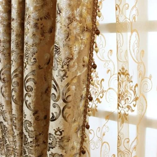 Luxury Chenille Curtains for Bedroom Blackout Jacquard Floral European Velvet New Home Decor Drapes JS75C