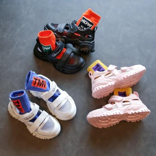 Girls sports sandals 2021 children summer new mesh net breathable shoes boys hollow white casual shoes