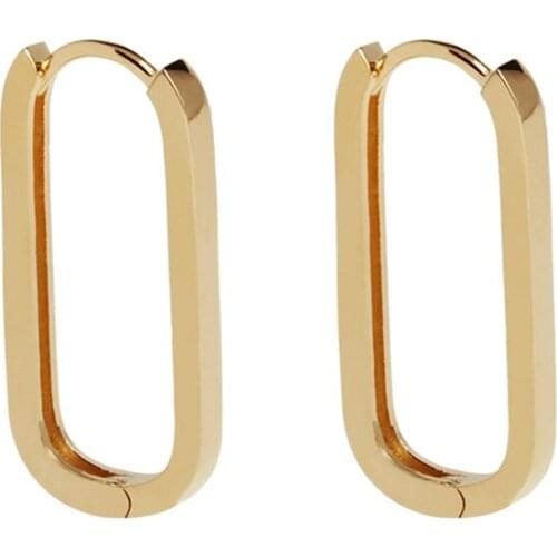 Simple U Shaped Design Geometric Womens Earring Gold Color Metal Brass Oval Small Hoop Earrings Women Party Jewelry