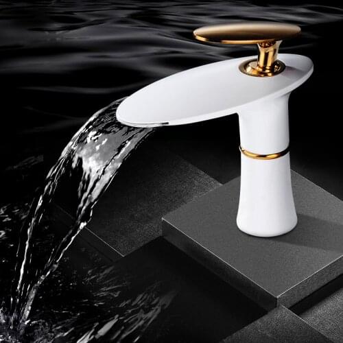 Bathroom Basin Faucet Solid Brass Sink Mixer Tap Hot & Cold Waterfall Crane Tap Single Handle Deck Mounted Unique Design Faucet