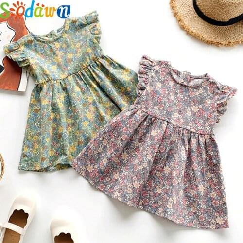 Sodawn Kids Casual Dresses For Girls Costume Flower Printed Princess Summer Dress Baby Girl Clothes Short Sleeve Baby Girl Dress
