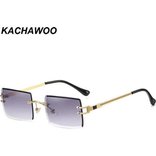 Kachawoo square rimless sunglasses men metal small frame retro sun glasses women no frame green purple pink outdoor best seller