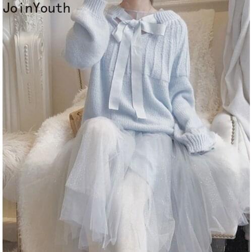 Joinyouth Korean Sweater Solid Full Bow Pullover Autumn Winter Loose Women Sweaters Warm Cute Knit Ropa Mujer Regular Female 197