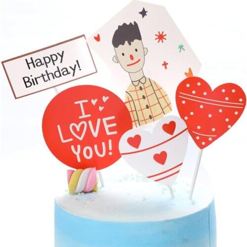 I Love You Valentines Day Cake Topper Boys Girls Happy Birthday Cupcake Topper Supplies for Baby Birthday Party Cake Decoration
