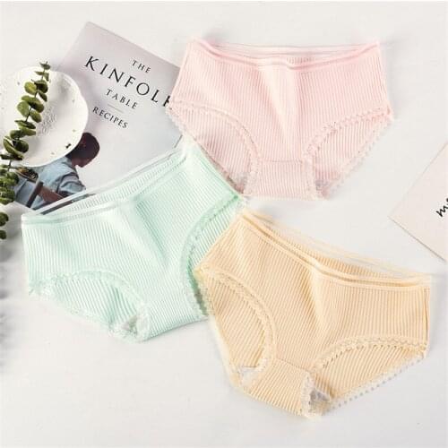 Fashion Sexy Panties Women Cotton Breathable Briefs Lace Edge Solid Soft Underwear Female Sexy Intimate Solid Ladies Lingerie