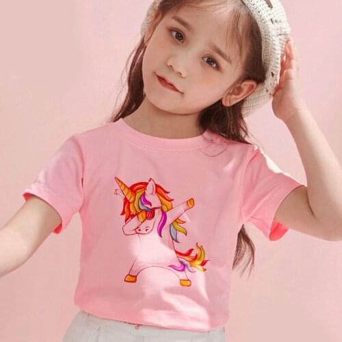 Unisex Cute Girls Clothes Round Neck Harajuku Boys T Shirts Cartoon Kawaii Unicorn Printed Tshirt Girl Short Sleeve Kids T Shirt