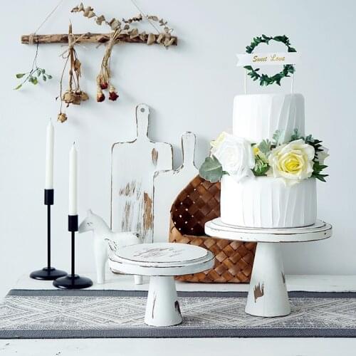 Vintage White Wood Cake Stand for Wedding Birthday Cake Decorating Baking Shop Bread Coffee Display Plates Home Party Supplies