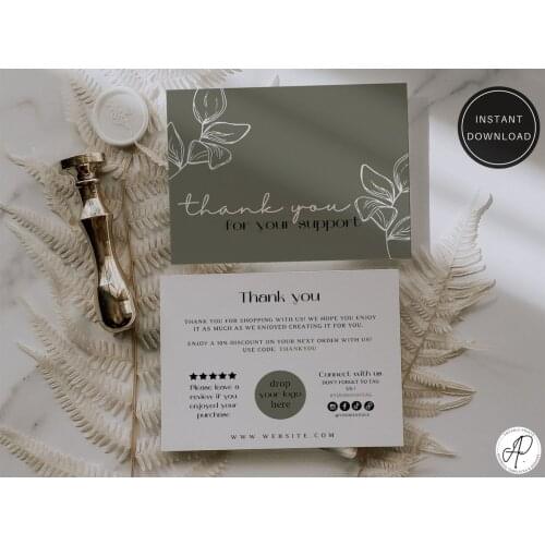 Business thank you card printable, Elegant Thank You, Business package template, Order insert card, Instant Download