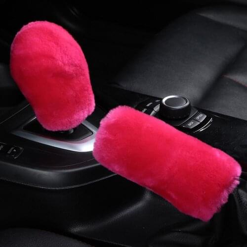OGLAND Colorful Real Fluffy Sheepskin Car gearshift level Selector Stick Knob Cover Sleeve Fits For Car Accessories Fur Handball