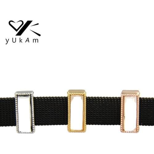 YUKAM Jewelry Clear Rectangle Transparent Glass Dome Crystal Slide Charms Keeper for Stainless Steel Mesh Keeper Bracelet Making