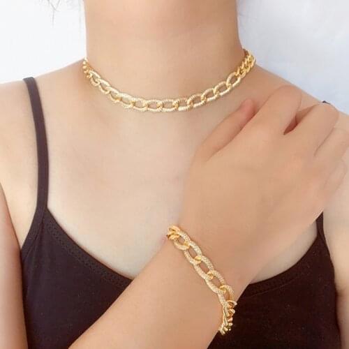 Zlxgirl jewelry Classic Womens wedding bracelet necklace jewelry sets high quality Gold color cooper anniversary necklace set
