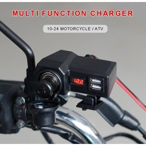 Motorcycle Handlebar Dual USB Charger Cigarette Lighter Socket & Voltmeter DC 5 V/3.4 A USB Output For Cell Phone Charging