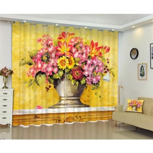 Customized Yellow Vase Blackout 3D Curtain Living Room Office Bedroom Hotel Window Curtains Drapes Cortinas Rideaux pillowcase
