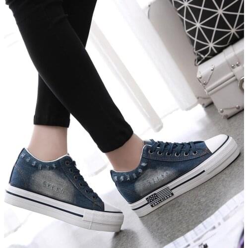 Hidden Heel Womens Platform Sneakers Wedges Womens Vulcanize Shoes Platform Blue Denim Canvas Shoes Women Sneaker Chunky Shoes