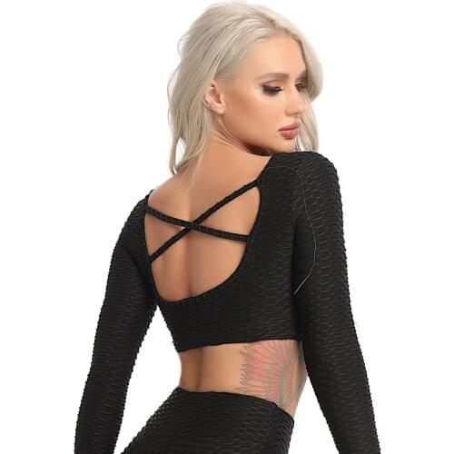 Fitness Yoga Top Long Sleeve Workout Tops for Women Seamless Crop Tops Solid Backless Quick Dry Sexy Women Shirts Gym Sportswear