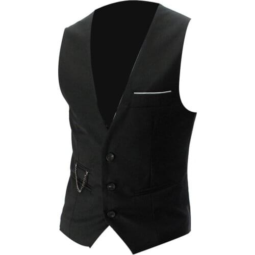 Vests Fashion Men Solid Color V Neck Sleeveless Button Pocket Blazer Suit Waistcoat
