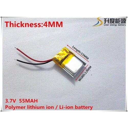 3.7V 55mAh 401215 Lithium Polymer Li-Po li ion Rechargeable Battery cells For Mp3 MP4 MP5 GPS mobile bluetooth
