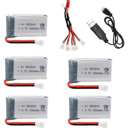 3.7V 650mAh Lipo Battery and 5 in 2 Usb Charger Sets For SYMA X5C X5C-1 X5 H5C X5SW X6SW H9D H5C RC Drone Parts 852540 Battery