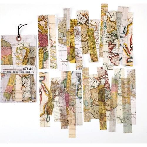 30 pcs/pack Retro Antique Map Strip junkjournal paper sticker package DIY diary decoration sticker album scrapbooking