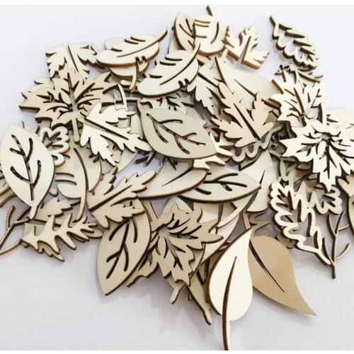 50PCS Unfinished Wooden Ornaments Flower Leaf Spring Wood Ornaments Embellishments Crafts for DIY Christmas Hanging Decoration
