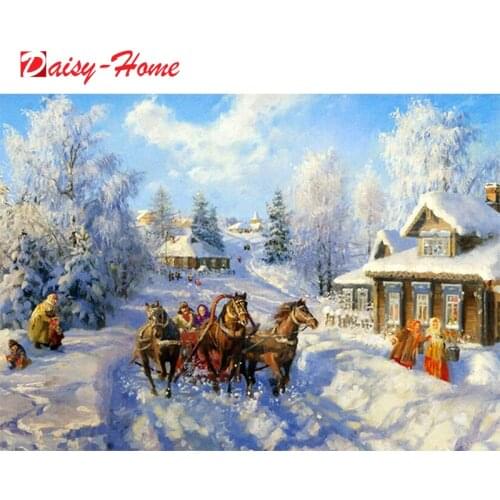 5d Diy Diamond Painting Cross Stitch Christmas Horse Snow Scene Mosaic Picture Diamond Embroidery Home Decoration Gift