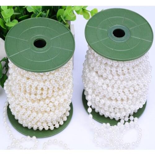 6mm 20m Wedding Party Decoration White/Beige 6mm ABS Plastic Faux Pearl Cotton Line Strand Beads Ornament Home Christmas Curtain