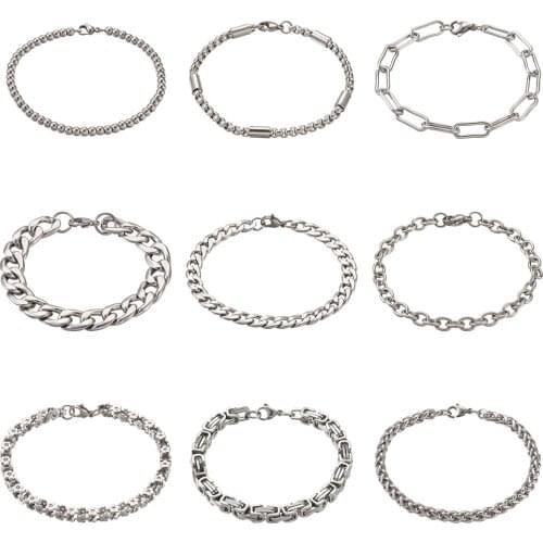 9pcs/set Unisex 304 Stainless Steel Chain Bracelets Stainless Steel Color