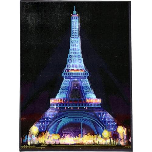 Diy Diamond Embroidery With LED Lights Eiffel Tower Cross Stitch Rhinestone Painting For Home Living Room Bedroom Decoration