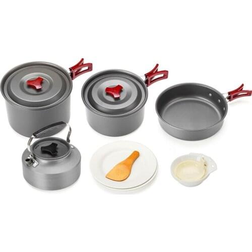Aluminium Camping Picnic Pot Camping Utensils Cookware Set with Kettle Outdoor Kitchen Utensils Set With Fork Spoon Knife