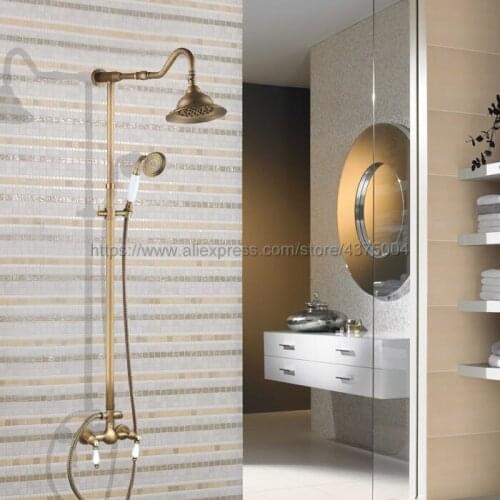 Antique Brass Wall Mounted Shower Faucet Bathroom Rainfall Shower System Set Faucet With Handheld Sprayer Nan520