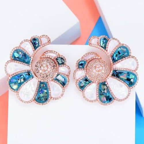 Shiny Romantic Shell Charms Multicolor AAA Crystal Stud Earrings Trendy Statement WaterDrop Earrings For Women Fashion Jewelry