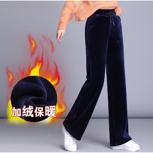 Pleuche Pants Women 2020 Winter Warm Thick Women Long Velvet Pants Plus Size Casual Straight Wide Leg Casual Trousers 5XL 6XL