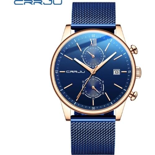 CRRJU Watch Men Luxury Casual Quartz Wristwatches Blue Men Sport Waterproof Clock Stainless Steel Wrist Watches Reloj Hombre