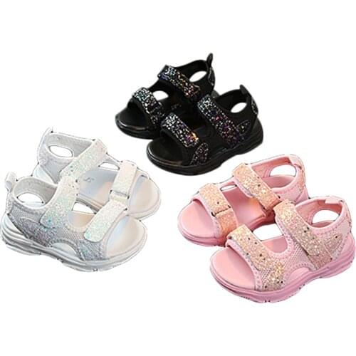 Citgeett Summer Breathable Girls Sandals Toddlers Sweet Style Sequins Mesh Decoration Soft Sole Non-slip Beach Shoes 9M-3T