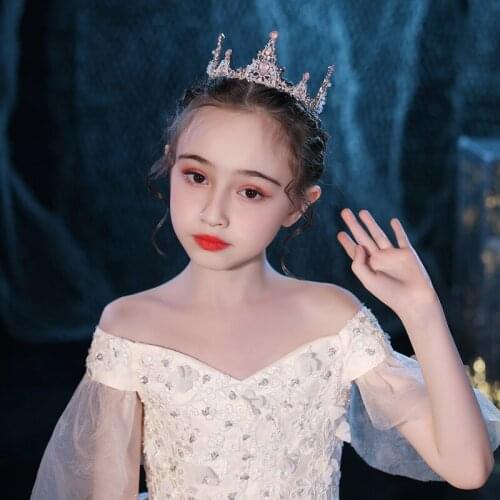 Baroque Vintage Pink Crystal Children Diadems Kids Crystal Crown Baby Girls Tiara Hair Crown Jewellery Wedding Hair Accessories
