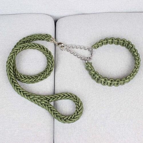 Double Strand Rope Large Dog Leashes Metal P Chain Buckle Pet Durable Traction Rope Collar Set For Big Dogs 1.2m Length