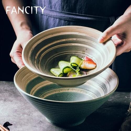 FANCITY Restaurant ramen bowl, large yard household bowl, tableware set, ceramic bowl, bucket bowl, beef soup noodle bowl