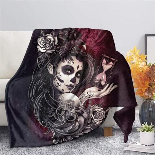 Sugar Skull Art Gothic Blanket Day of the Dead Calaveras Women Print Throw Fleece Blankets for Beds Warm Sofa Quilt Bedspreads