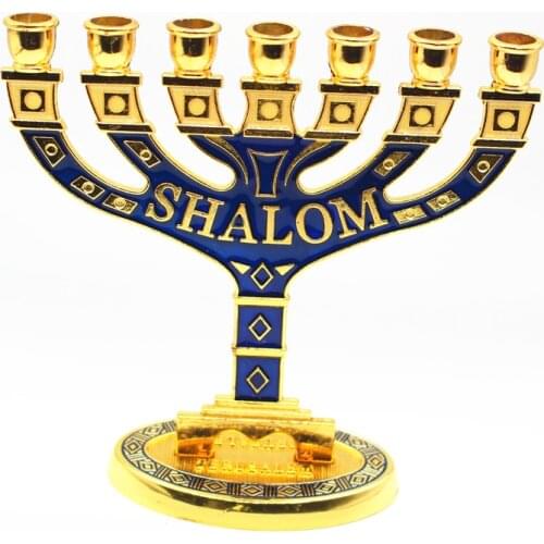 Jerusalem Menorah Shalom Blue Jewish Menorah