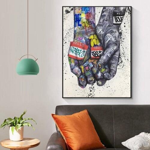 Graffiti Art Lover Hands Canvas Painting Posters and Prints on The Wall Street Wall Art Picture for Living Room Home Decor