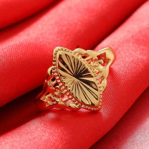 Dubai Gold Color Rings 24K For Women Wedding Jewellery Womens Ring For Girls Bridal Wife Gifts African Dubai French