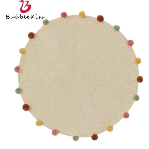 Bubble Kiss 2020 Hot Sale Round Carpet New Hair Ball Baby Play Mat Carpet Cotton Rope Woven Children Crawling Carpet Area Rug