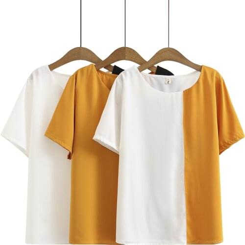Summer T-Shirt Women Clothes Tees 2021 Casual Plus Size Tops Short Sleeve Contrast Color Chiffon Camiseta Mujer