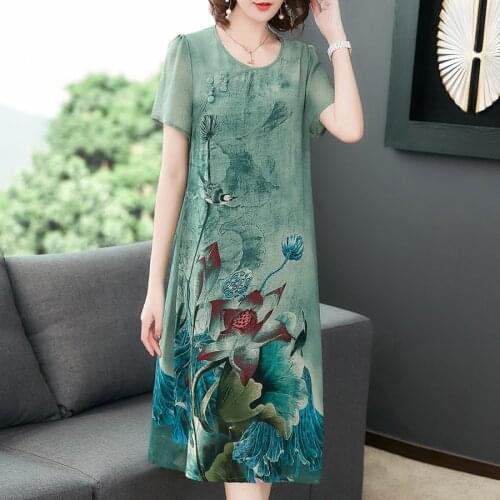 2021 Summer Silk Print High Quality Midi Dresses Fashion Vintage L-5XL Plus Size Runway Dresses Elegant Female Bodycon Vestidos