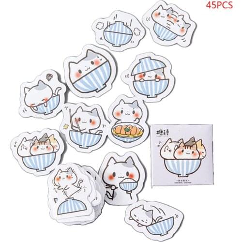 45pcs/box Cute Cat Stationery Stickers Sealing Label Travel Sticker DIY Scrapbooking Diary Planner Albums Decorations