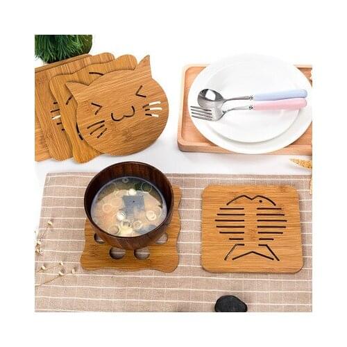 Cute Cartoon Cup Mat Tea Coffee Juice Cup Pad Hollow Wooden Carved Bowl Mat Pad Kitchen Dinning Room Table Decoration Accessory