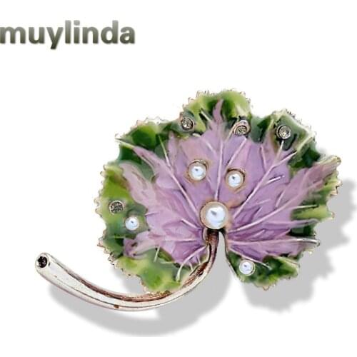 Muylinda Enamel Lotus Leaves Pin Brooch Jewelry Simulated Pearls Flower Pins And Brooches Scarf Suit Clip Gift For Women