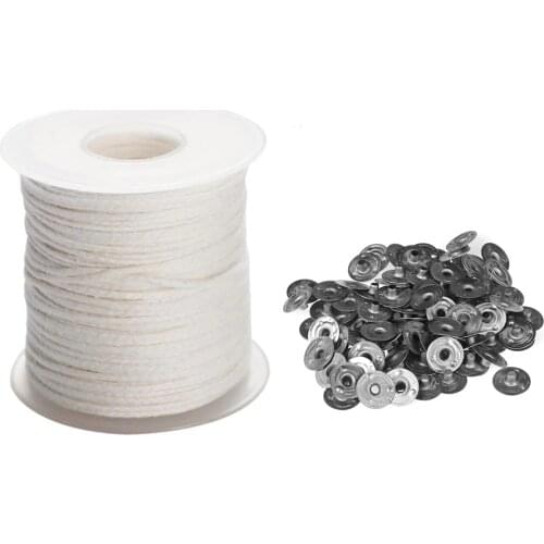DIY Handmade Candle Making Acceaaories Set including 1 Roll 61m Cotton Candle Wick Core + 100PCS Metal Candle Wick Sustainer Tab