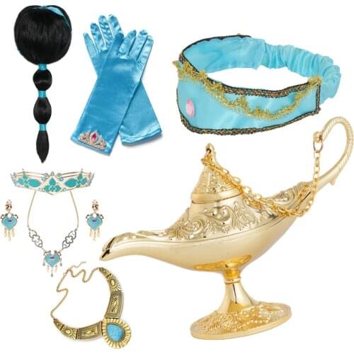 Girls Jasmine Dress Up 3 Pcs Set Kids Girls Jasmine Jewelre Aladdins Lamp Wig Princess Accesories Sets for Kids Party