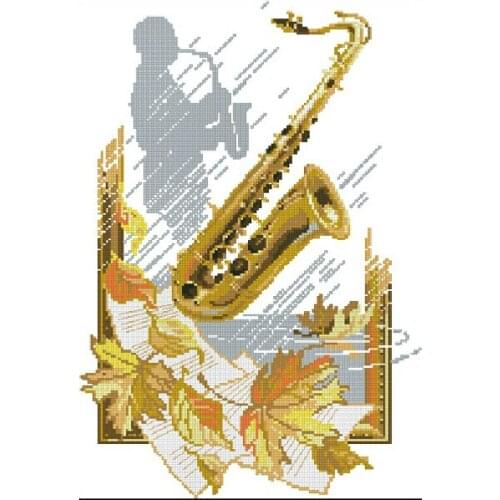 Diy kits for needlework embroidery cross stitch pattern 14 count white canvas Saxophone style music European House Decoration